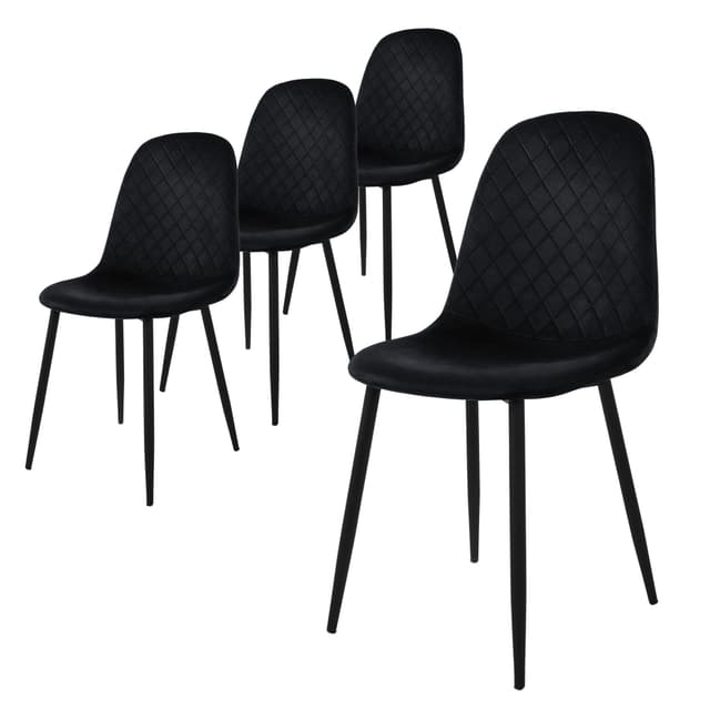 Spisebordsstol 4 dele sort velourbetræk med metalben ML-Design