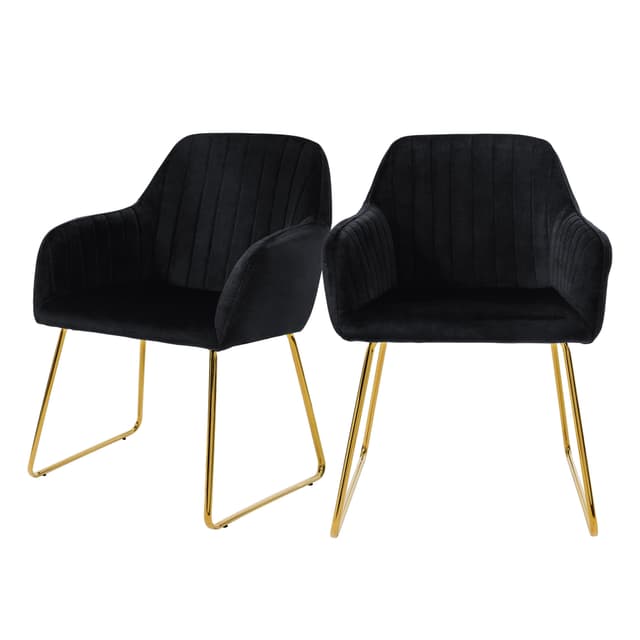 2x Spisebordsstole med ryglæn, sort fløjl og metalben ML-Design