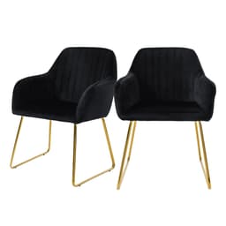 2x Spisebordsstole med ryglæn, sort fløjl og metalben ML-Design