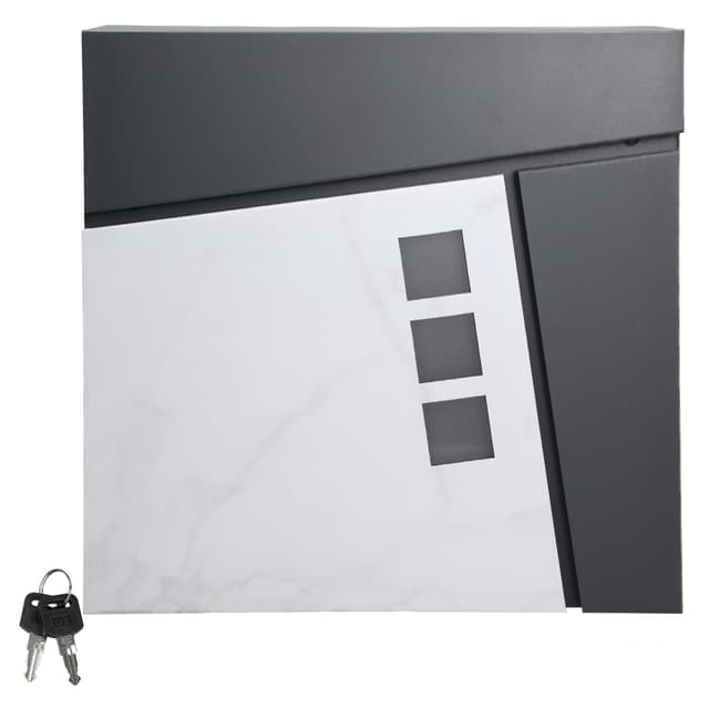 Brevlåda 37x36,5x11 cm antracit/vit marmor stål ML-Design