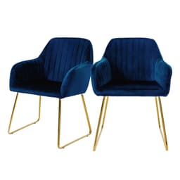 2x Matstolar med ryggstöd, blå sammet med metallben ML-Design