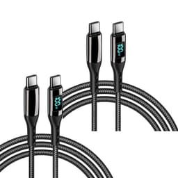 2-pack PD100W flätad datakabel typ-C till typ-C digital display Svart