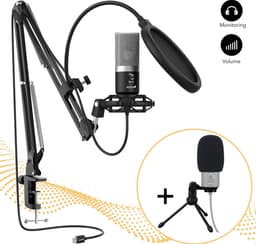 FIFINE T669 USB Mikrofonkit med kondensator mikrofon, bordsstativ popfilter stötfäste ljudkabel och tripod kompatibel med PS5