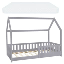 ML-Design Seng80x160 cm lysegrå med madras, himmel og lamelbund