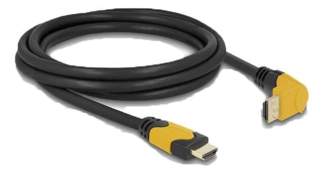 Delock High Speed HDMI kabel hane rak till hane 90° uppåtvinklad 48 Gbps 8K 60 Hz 2m, svart
