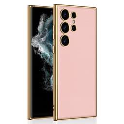 SKALO Samsung S24 Ultra PU-nahkainen Gold Edge Suojakuori - Pinkki