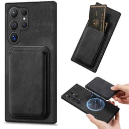 SKALO Samsung S24 Ultra PU-nahkakuori, jossa on irrotettava magneettinen lompakko - Musta