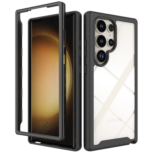 SKALO Samsung S24 Ultra Iskunkestävä Clear Hybridi Suojakuori - Musta