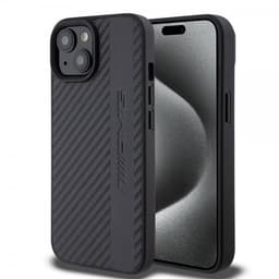 Mercedes Benz iPhone 15 Plus Deksel Carbon Effect Leather Stripe AMG Svart