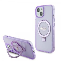 Guess iPhone 15 Skal Ring Stand Glitter MagSafe Lila