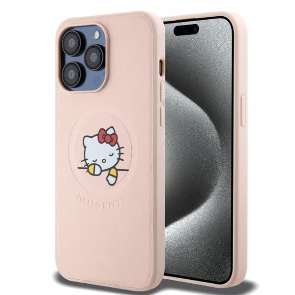 Hello Kitty iPhone 15 Pro Max Deksel Debossed Logo MagSafe Rosa
