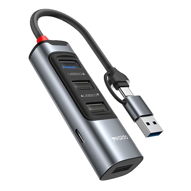 USB + USB-C Hub-adapteromformer USB 3.0+3xUSB 2.0+PD 100W