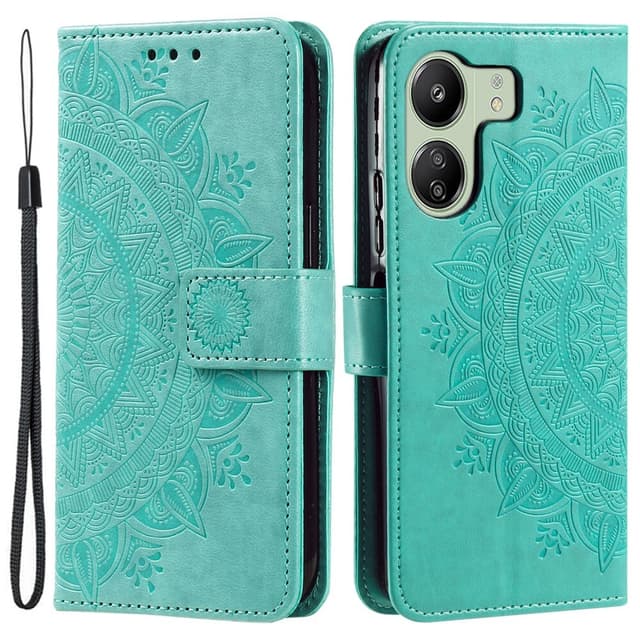 SKALO Xiaomi Redmi 13C 4G Mandala Flip Cover - Turkis
