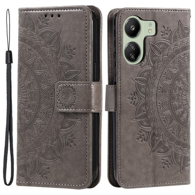 SKALO Xiaomi Redmi 13C 4G Mandala Plånboksfodral - Grå