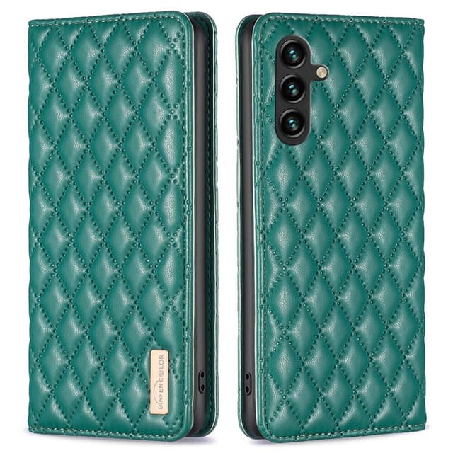 SKALO Samsung A15 4G BINFEN COLOR Big Wallet Quiltat Plånbok - Grön
