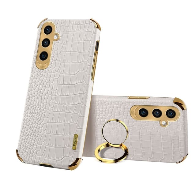 SKALO Samsung A25 5G Crocodile Guldkant Ring Cover - Hvid