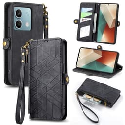 SKALO Xiaomi Redmi Note 13 5G Embossed Plånboksfodral i PU-Läder med Dragkedja - Svart