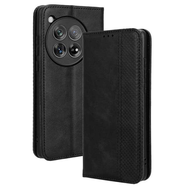 SKALO OnePlus 12R 5G Kohokuvioitu Premium lompakkokotelo - Musta