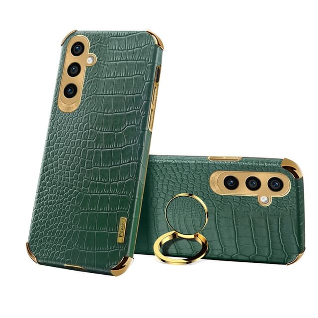 SKALO Samsung A25 5G Crocodile Guldkant Ring Cover - Grøn