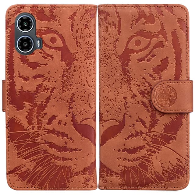 SKALO Motorola Moto G04 Embossed Tiger Plånbok - Brun
