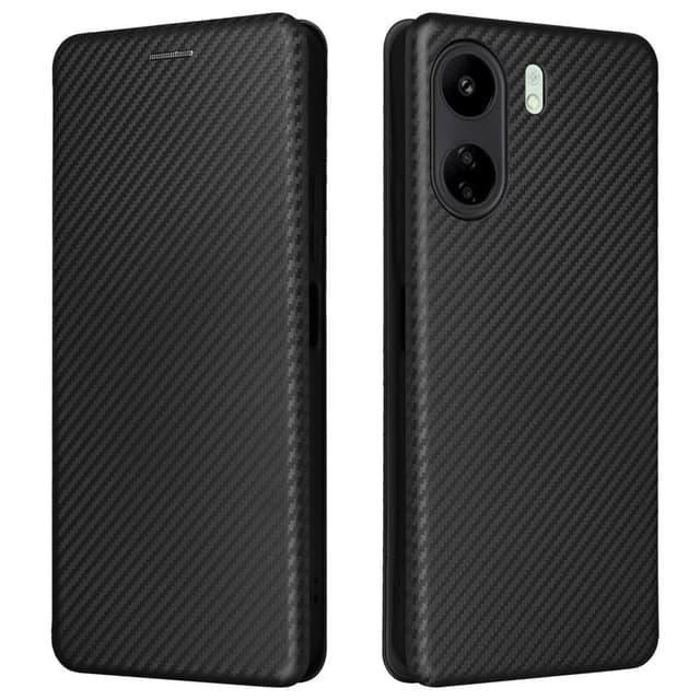 SKALO Xiaomi Redmi 13C 4G Carbon Fiber Lompakkokotelo - Musta