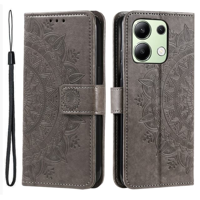 SKALO Xiaomi Redmi Note 13 4G Mandala lompakkokotelo - Harmaa