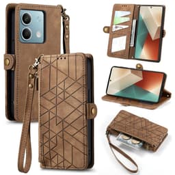 SKALO Xiaomi Redmi Note 13 5G Embossed Plånboksfodral i PU-Läder med Dragkedja - Brun