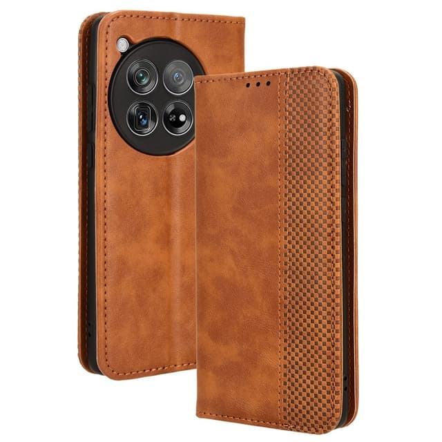 SKALO OnePlus 12R 5G Embossed Premium Plånboksfodral - Brun