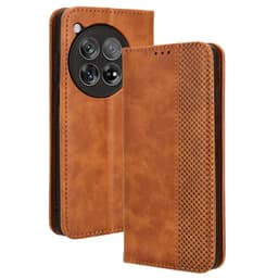 SKALO OnePlus 12R 5G Kohokuvioitu Premium lompakkokotelo - Ruskea