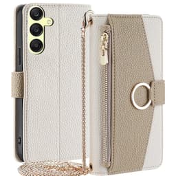 SKALO Samsung A25 5G Litchi Makeup Mirror Plånbok/handväska - Vit