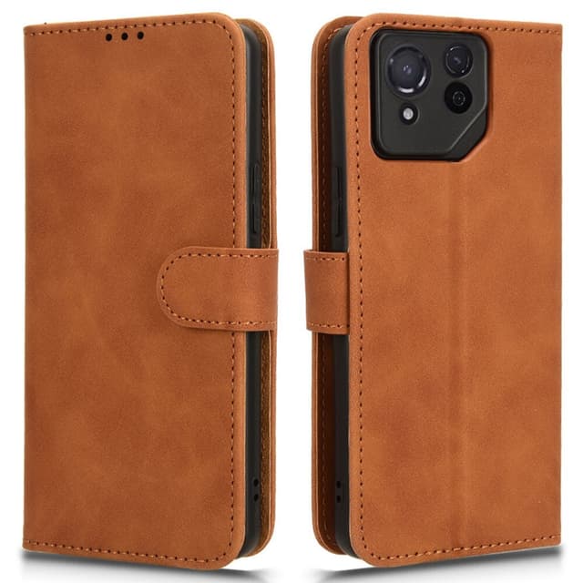 SKALO Asus ROG Phone 8 5G Matt PU-Läder Plånboksfodral - Brun