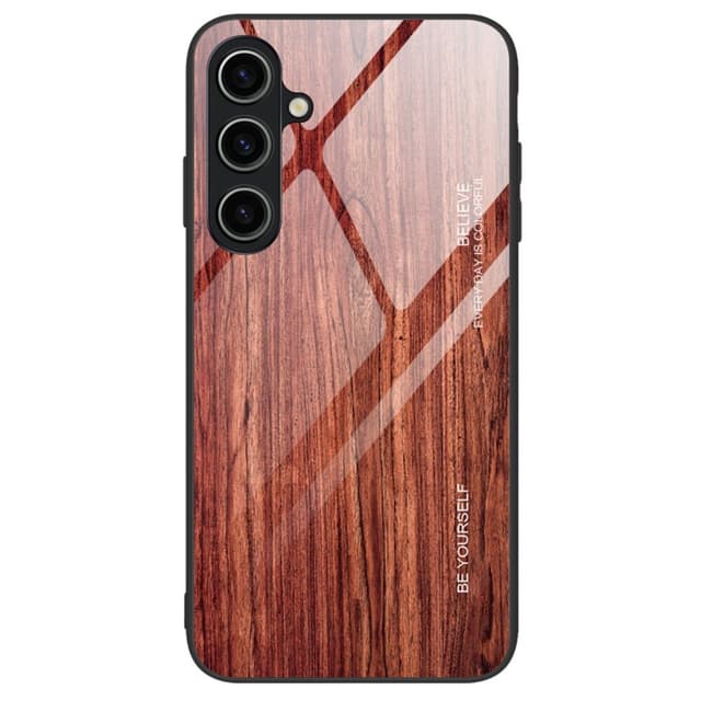 SKALO Samsung A15 5G Wood hærdet glas TPU Cover - Rød