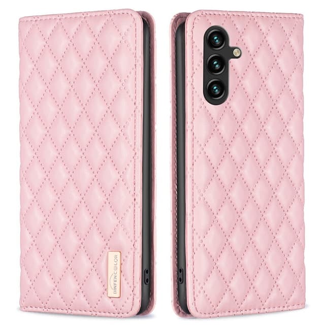 SKALO Samsung A15 4G BINFEN COLOR Big Wallet Quiltat Plånbok - Rosa