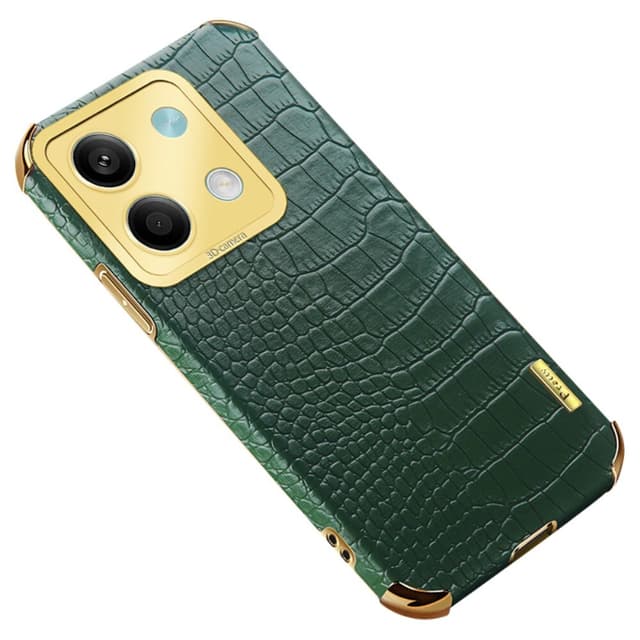 SKALO Xiaomi Redmi Note 13 5G Crocodile Guldkant Cover - Grøn