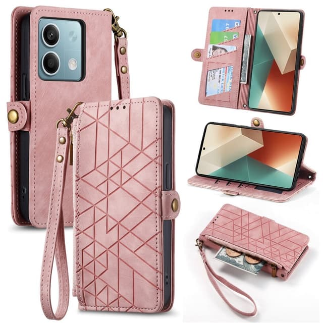 SKALO Xiaomi Redmi Note 13 5G Embossed Plånboksfodral i PU-Läder med Dragkedja - Rosa