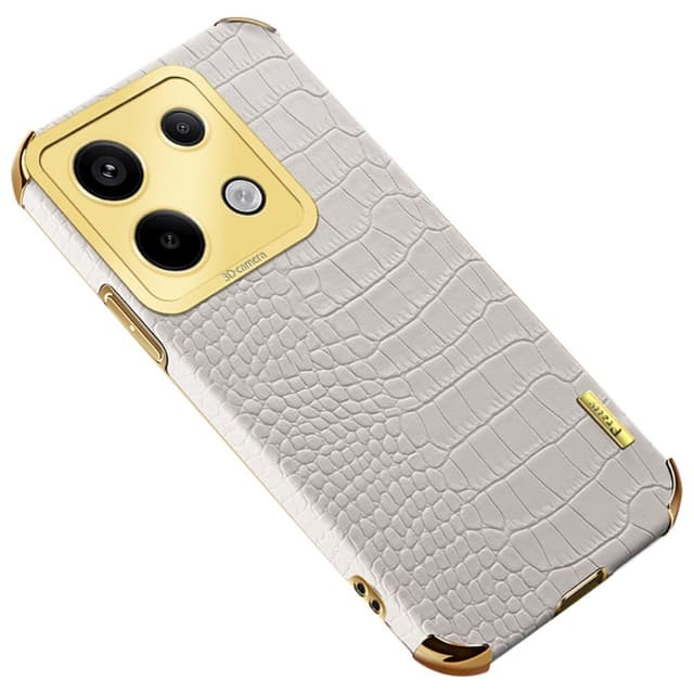 SKALO Xiaomi Redmi Note 13 Pro 5G Krokotiili Kultainen Reuna Kuori - Valkoinen