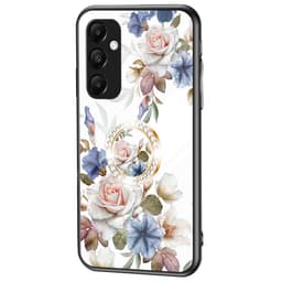 Samsung Galaxy A35 5G:lle Karkaistu lasikuori rengaskannatinpuhelin kansi - White Flower