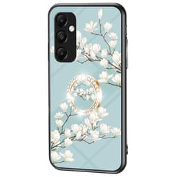 Til Samsung Galaxy A35 deksel i herdet glass ring kickstand mobiltelefonveske - Gardenias