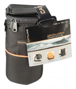 Camera lens bag 90x150x70, black/orange