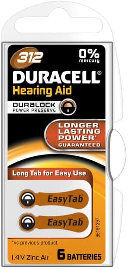 Duracell batteri til høreapparat DA312 (6 stk)