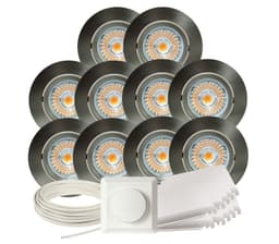 Komplett Alfa LED Downlightpakke Børstet Stål 10 pk
