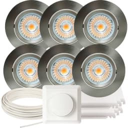Komplett Alfa LED Downlightpakke Børstet Stål 6 pk