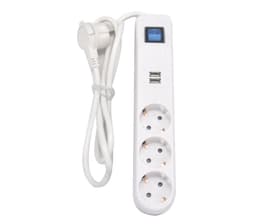 Skjøteledning 3-veis jord bryter USB 1,4m