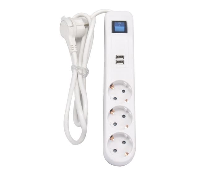 Skjøteledning 3-veis jord bryter USB 1,4m
