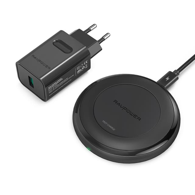 RAVPower Trådlös Qi laddare, 10W inkl. Quick Charge 3.0 väggladdare, Svart