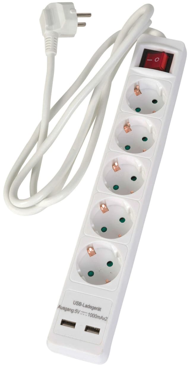 E:ZO 5-vägs grenuttag med USB (1.5 m)