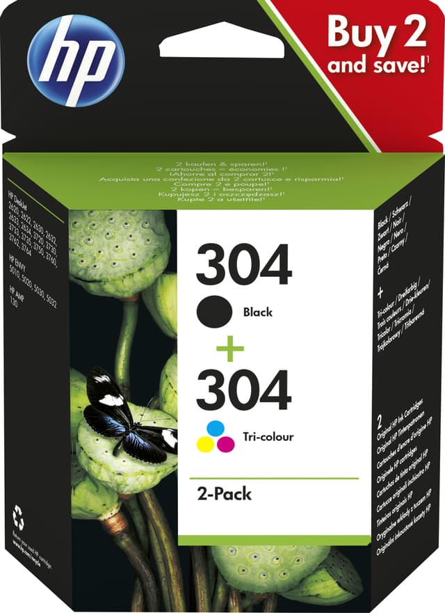 HP 304 blækpatroner sort og 3-farvet kombipakke