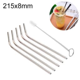 Böjda sugrör i rostfritt stål á 215x8mm i 5 pack - Silver