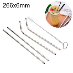 Sugerør i rustfritt stål 266x6mm Sølv 4-pk