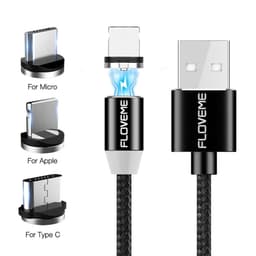 FLOVEME Laddkabel med 3 Magnetiska laddkontakter, 1m.